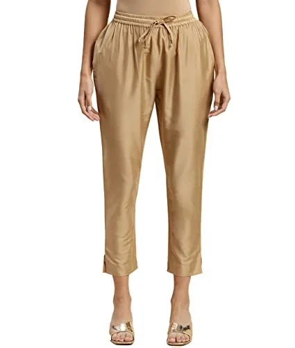 rangita Women Beige Solid Ankle Length Straight Pant, M