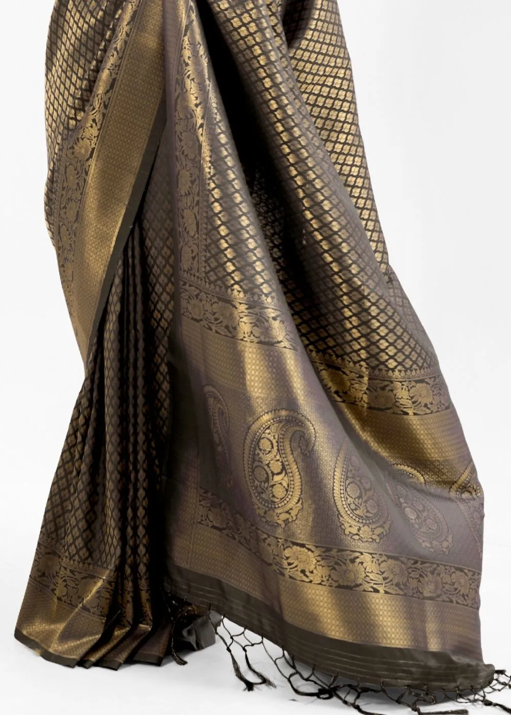 Raven Black Kanjivaram Soft Woven Silk Saree