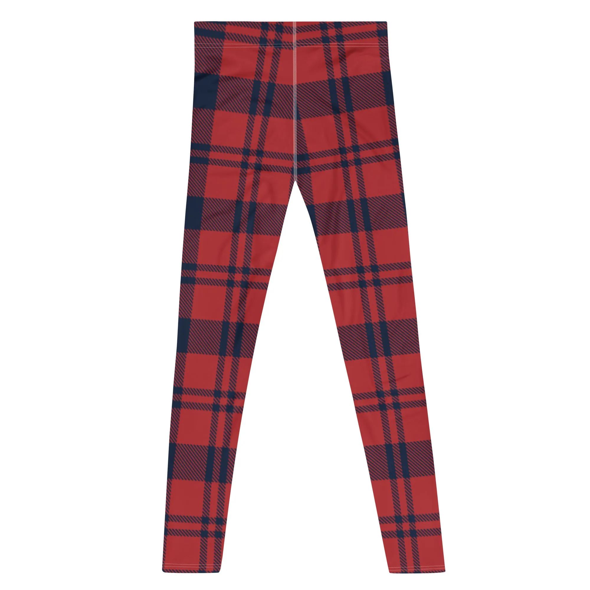 Red Plaid Print Men's Leggings, Plaid Print Classic Designer Men's Leggings - Made in USA/EU/MX