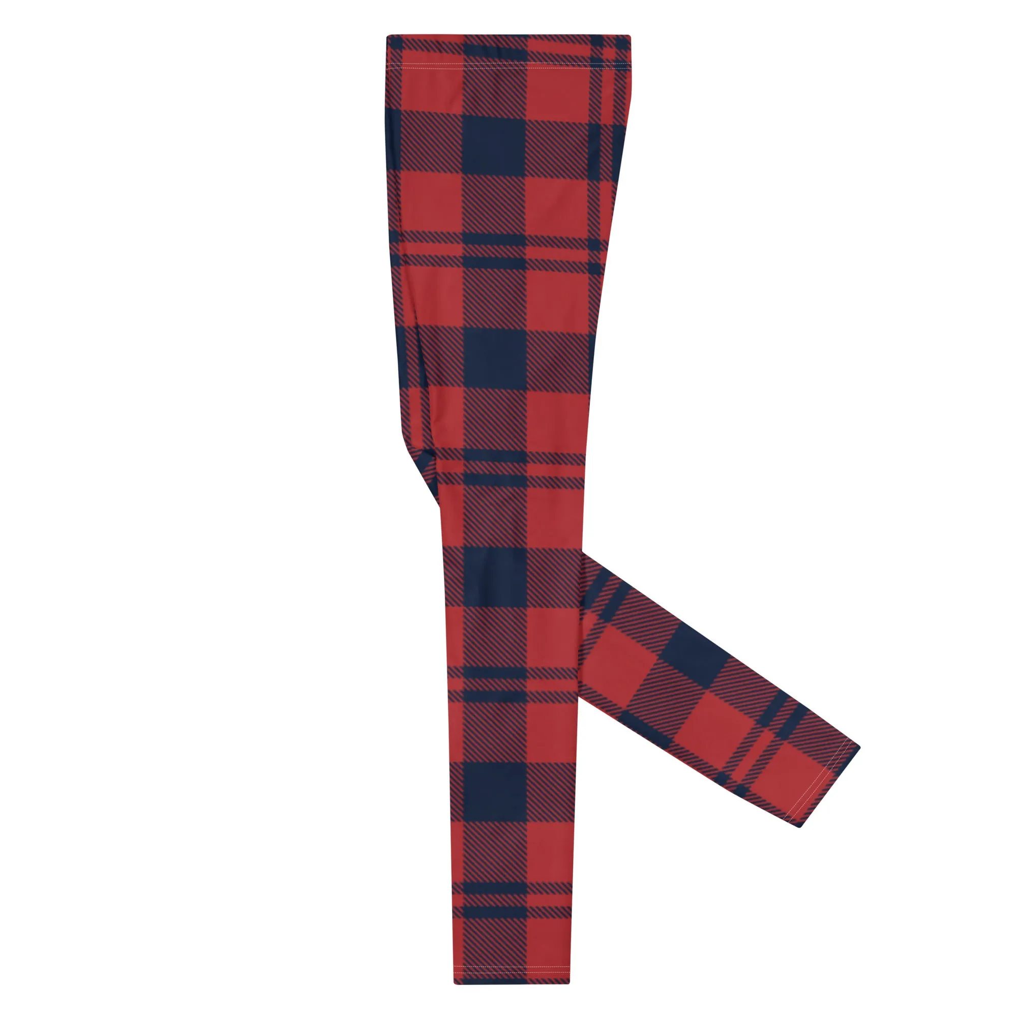 Red Plaid Print Men's Leggings, Plaid Print Classic Designer Men's Leggings - Made in USA/EU/MX