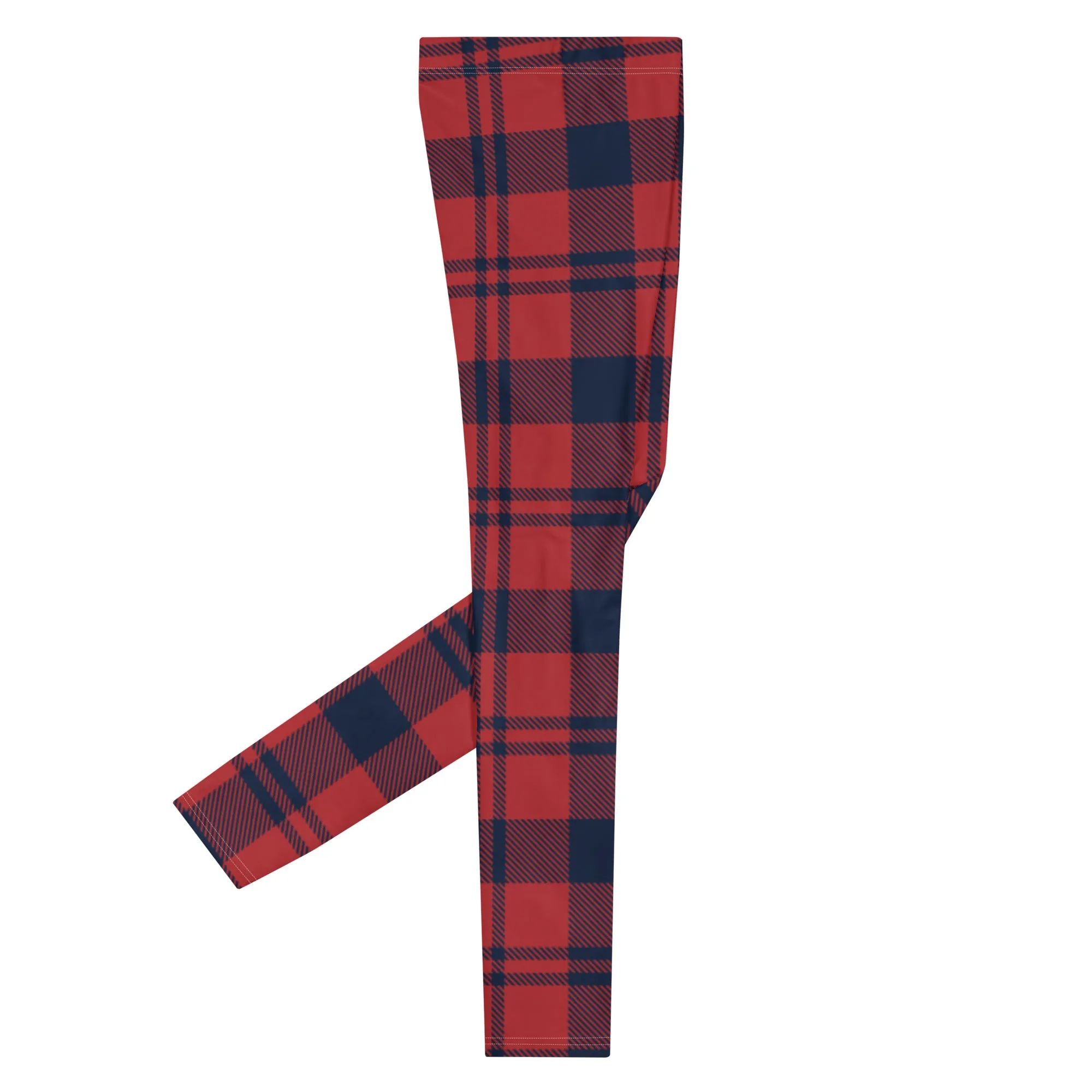 Red Plaid Print Men's Leggings, Plaid Print Classic Designer Men's Leggings - Made in USA/EU/MX