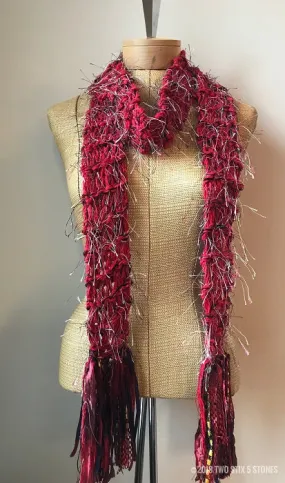 Red Tweed Scarf w/Fringe