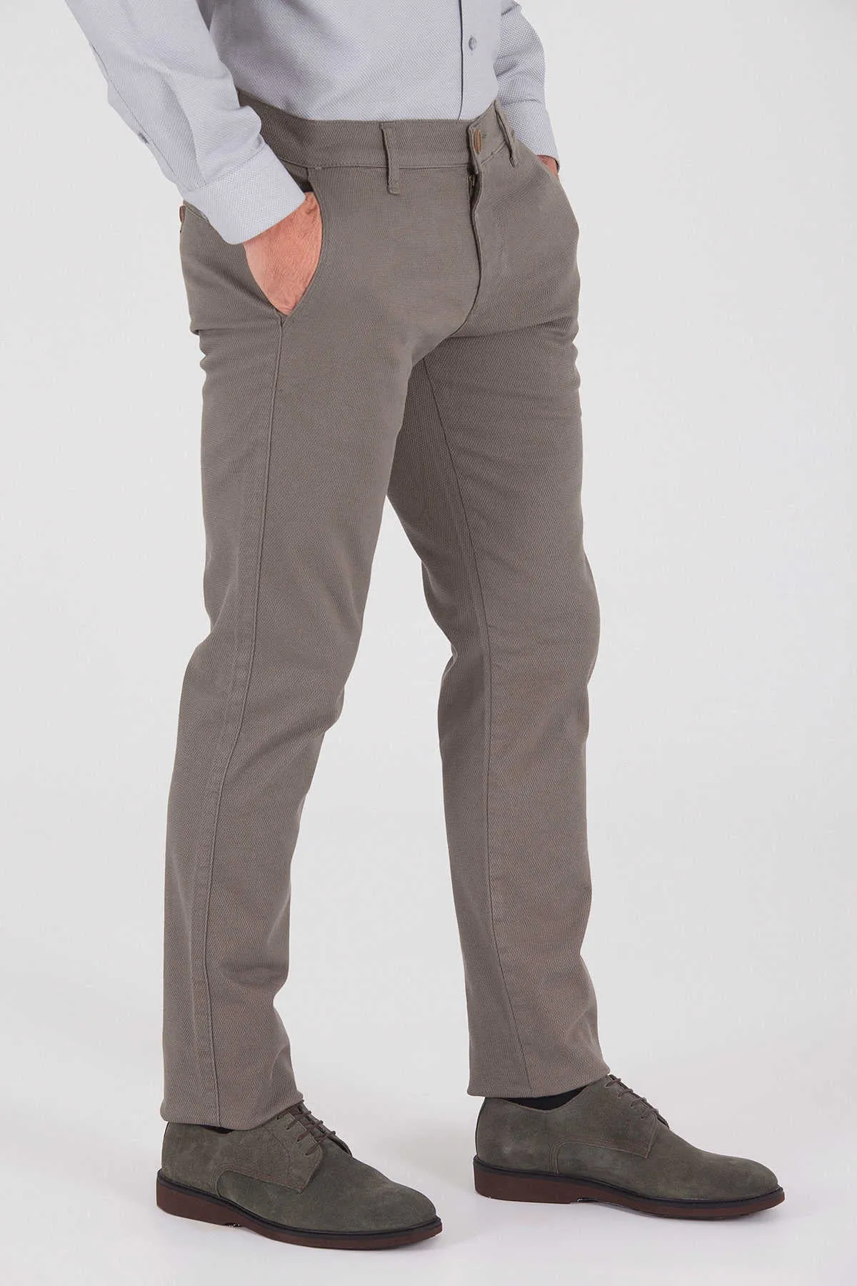 Regular Fit Low Waist Light Khaki Cotton Casual Pants