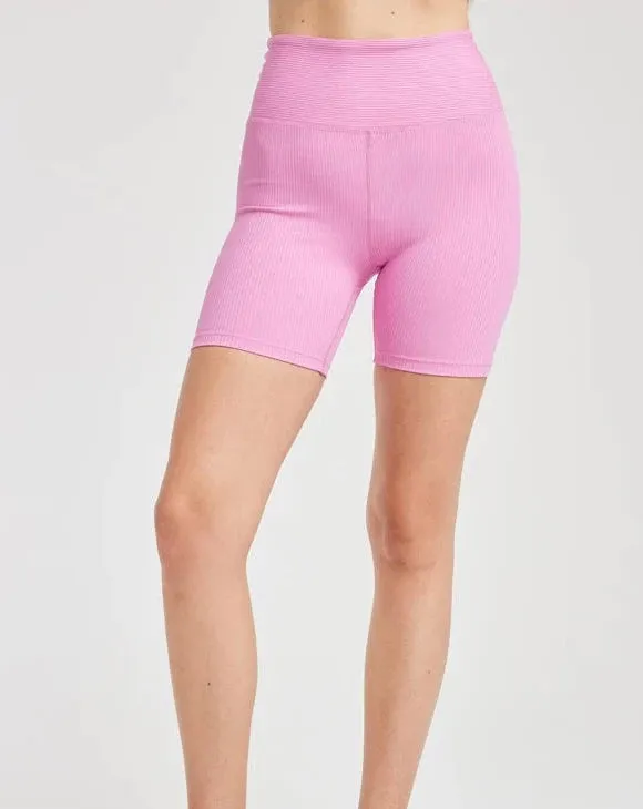 Ribbed High High Biker Short in Flamingo Pink