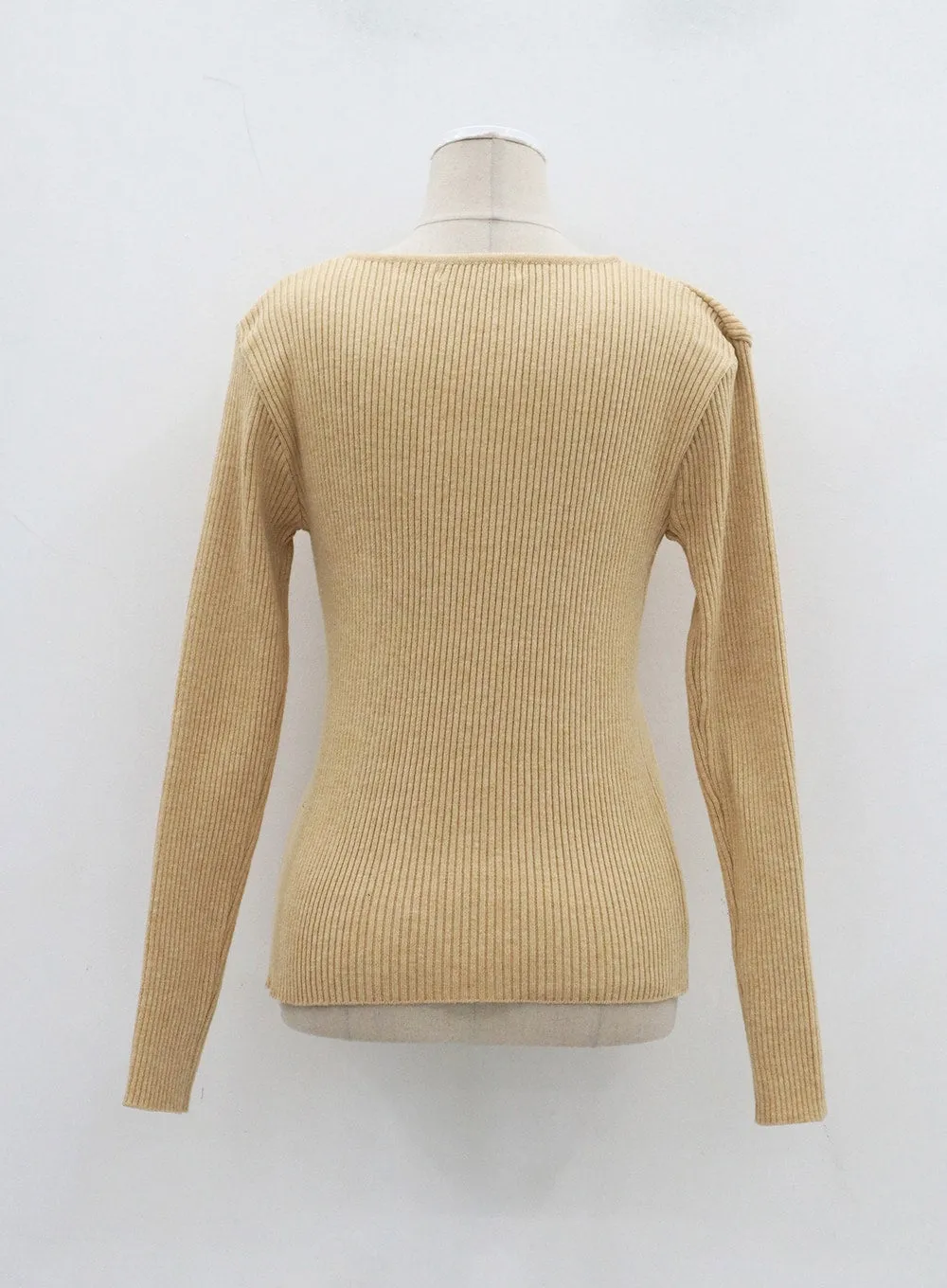 Ribbed Knit V-Neck Top OJ325