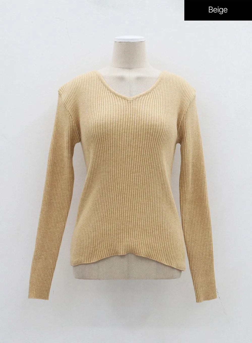 Ribbed Knit V-Neck Top OJ325