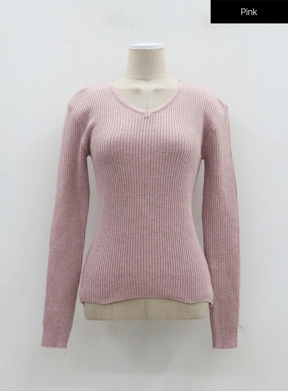 Ribbed Knit V-Neck Top OJ325