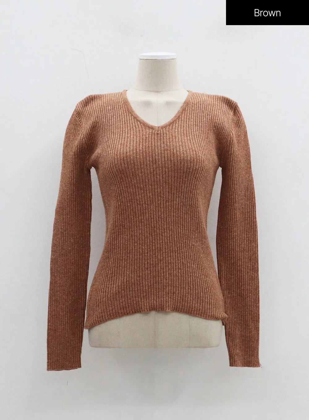 Ribbed Knit V-Neck Top OJ325