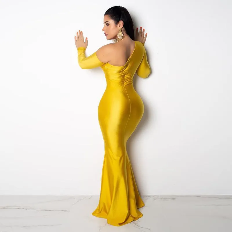 Sexy Long Sleeve Split Bodycon Evening Maxi Dress