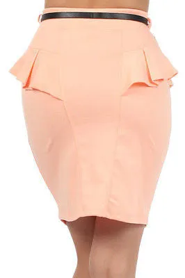 Skirt Pencil Peplum Ponte High Waist Belted Skinny Belt Bow Peach Mint