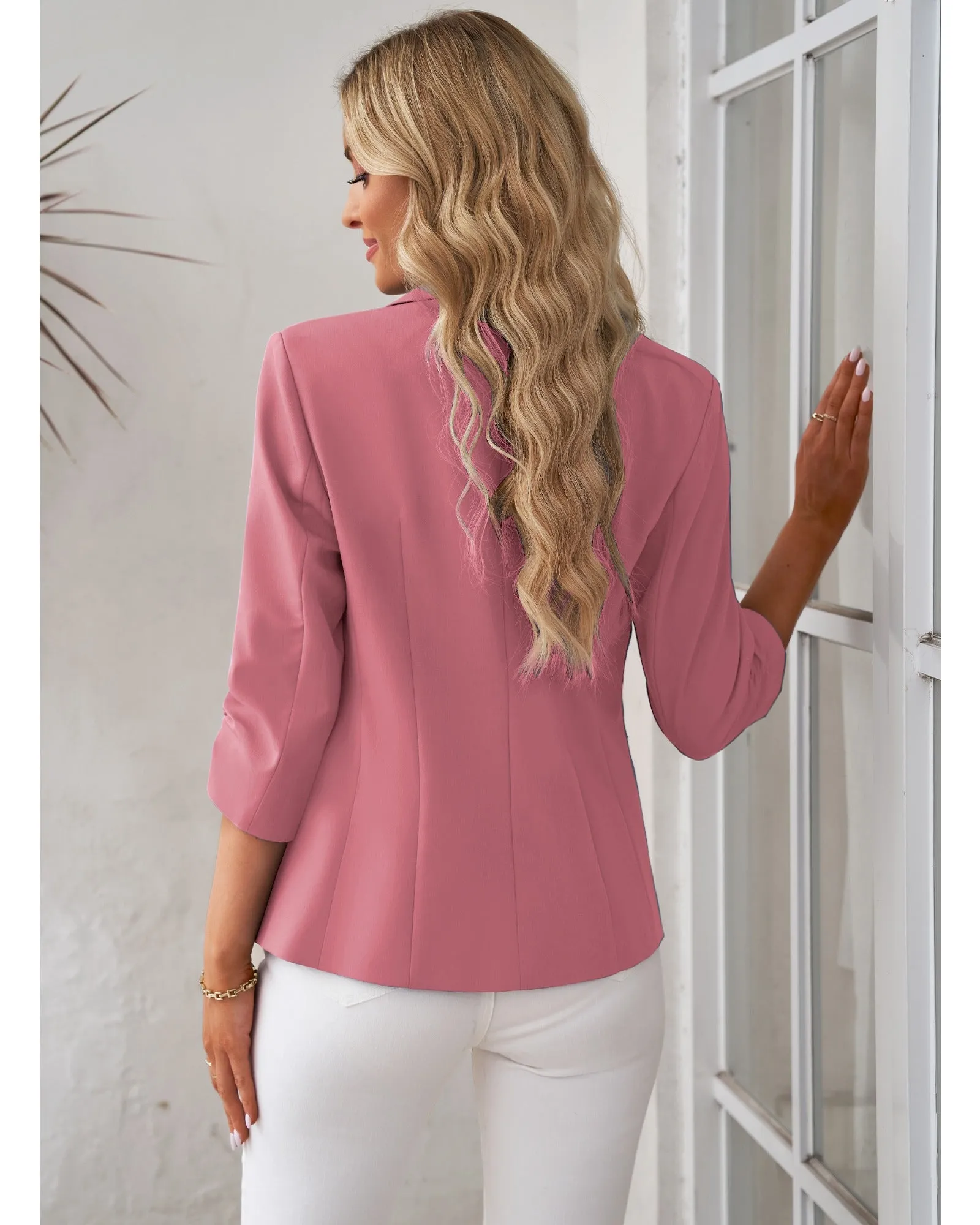 Slate Rose Women's Crop Sleeves Side Pockets Front Button Short Work Office Blazer Coats