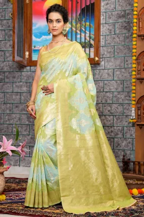 Sophisticated Sky Linen Cotton Silk Saree With Energetic Blouse Piece