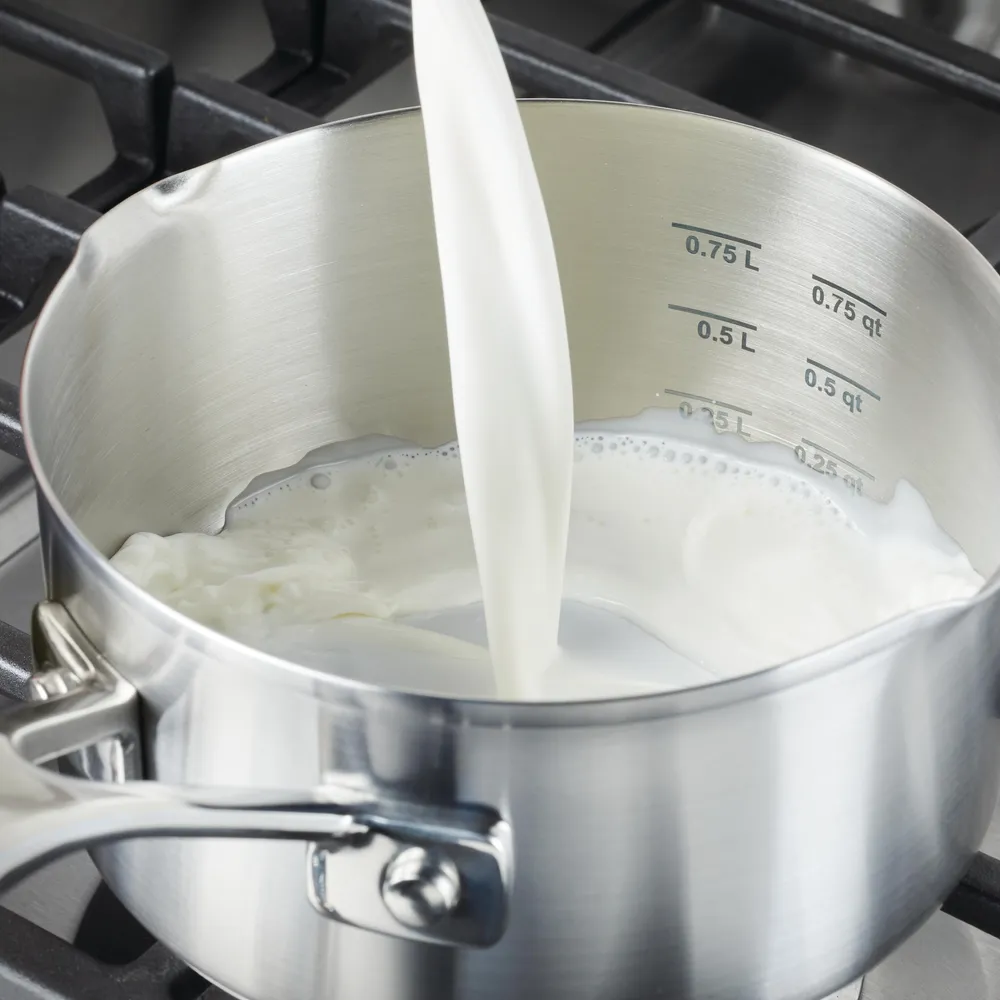 Stainless Steel 1-Quart Saucepan with Pour Spouts and Measuring Marks