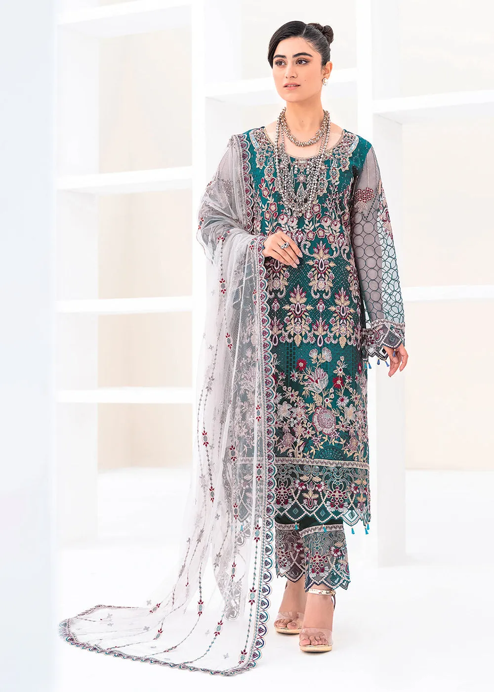 Teal Net Embroidered Suit - Ramsha Minhal Collection Vol 8 - #M-810