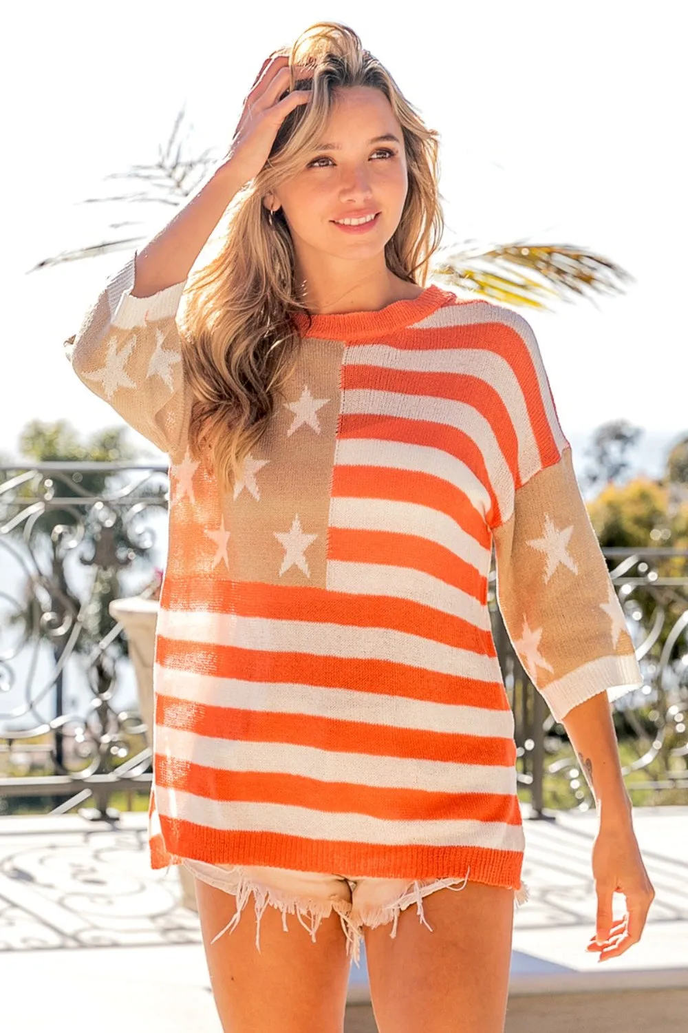 TEEK - American Flag Mocha/Star Knit Top