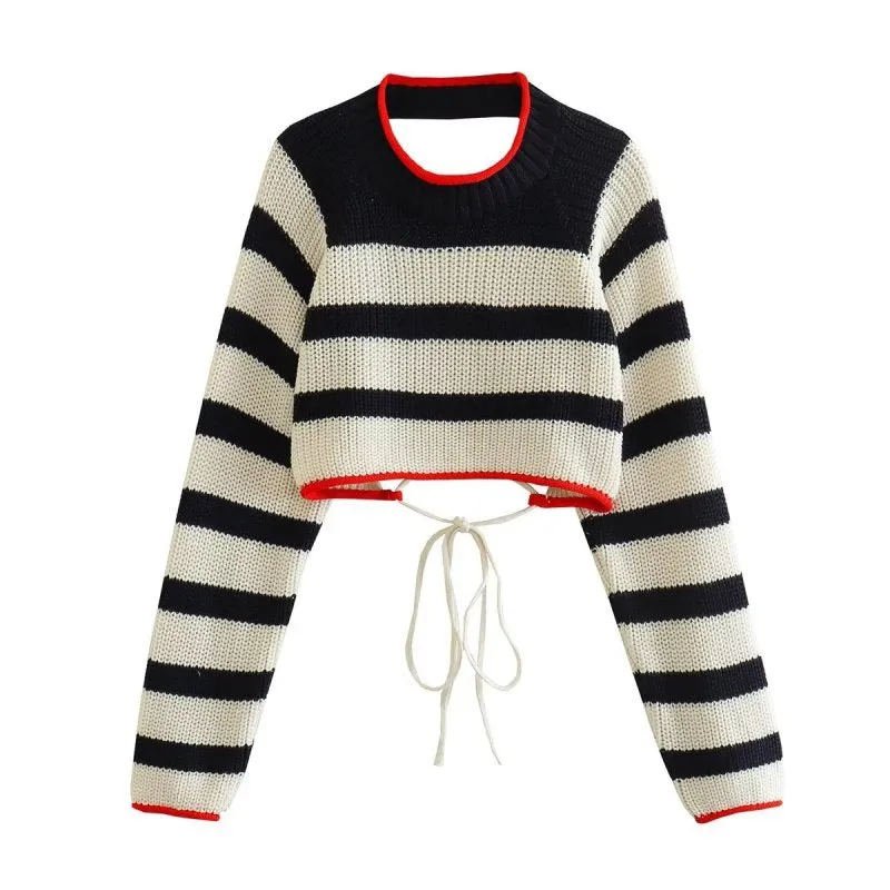 TEEK - Black and White Striped Backless Knit Bolero Sweater