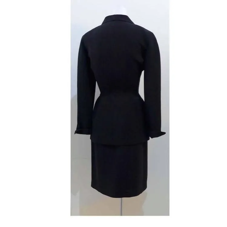 THIERRY MUGLER Black and Silver Rhinestone Skirt Suit | Size 40