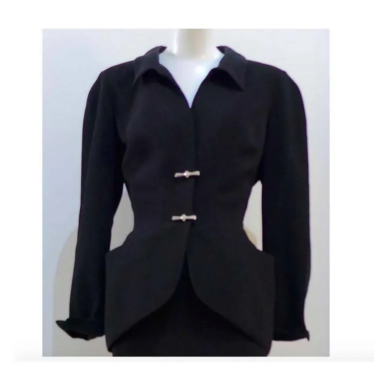 THIERRY MUGLER Black and Silver Rhinestone Skirt Suit | Size 40