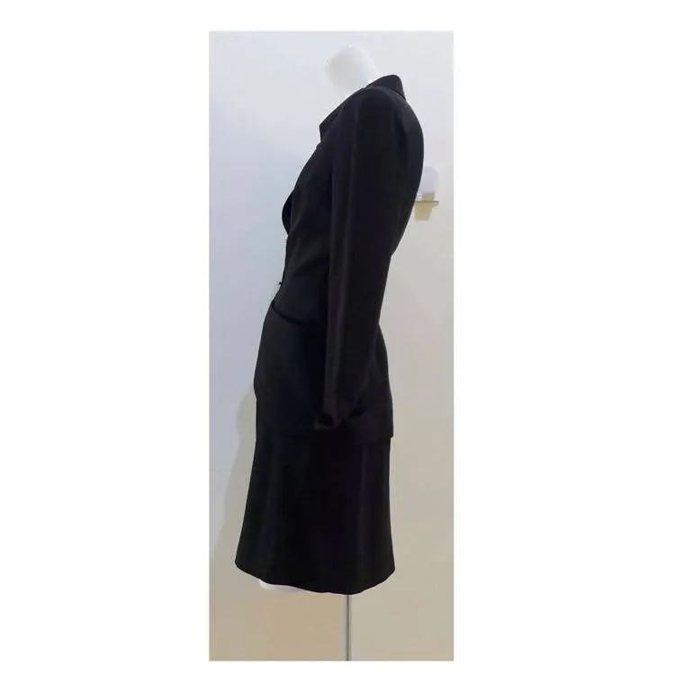 THIERRY MUGLER Black and Silver Rhinestone Skirt Suit | Size 40