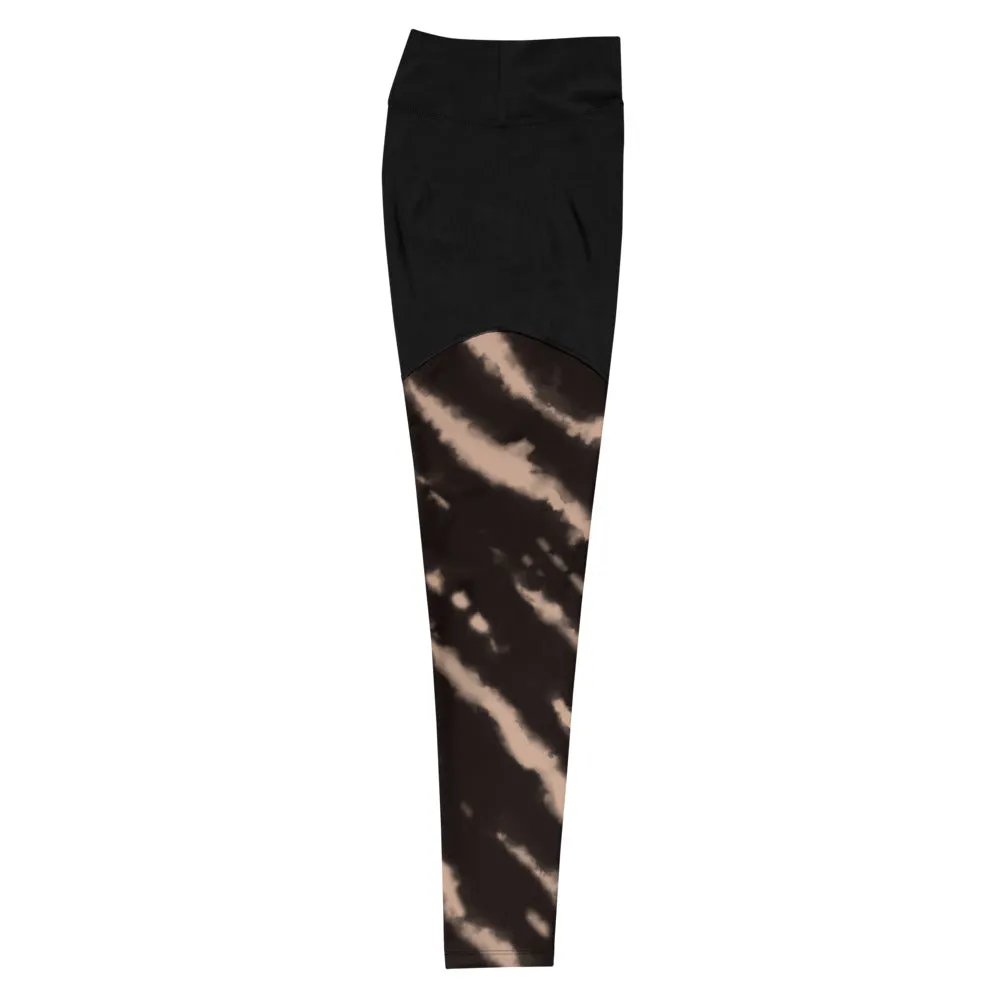 Tie Dye Compression Leggings- Tan