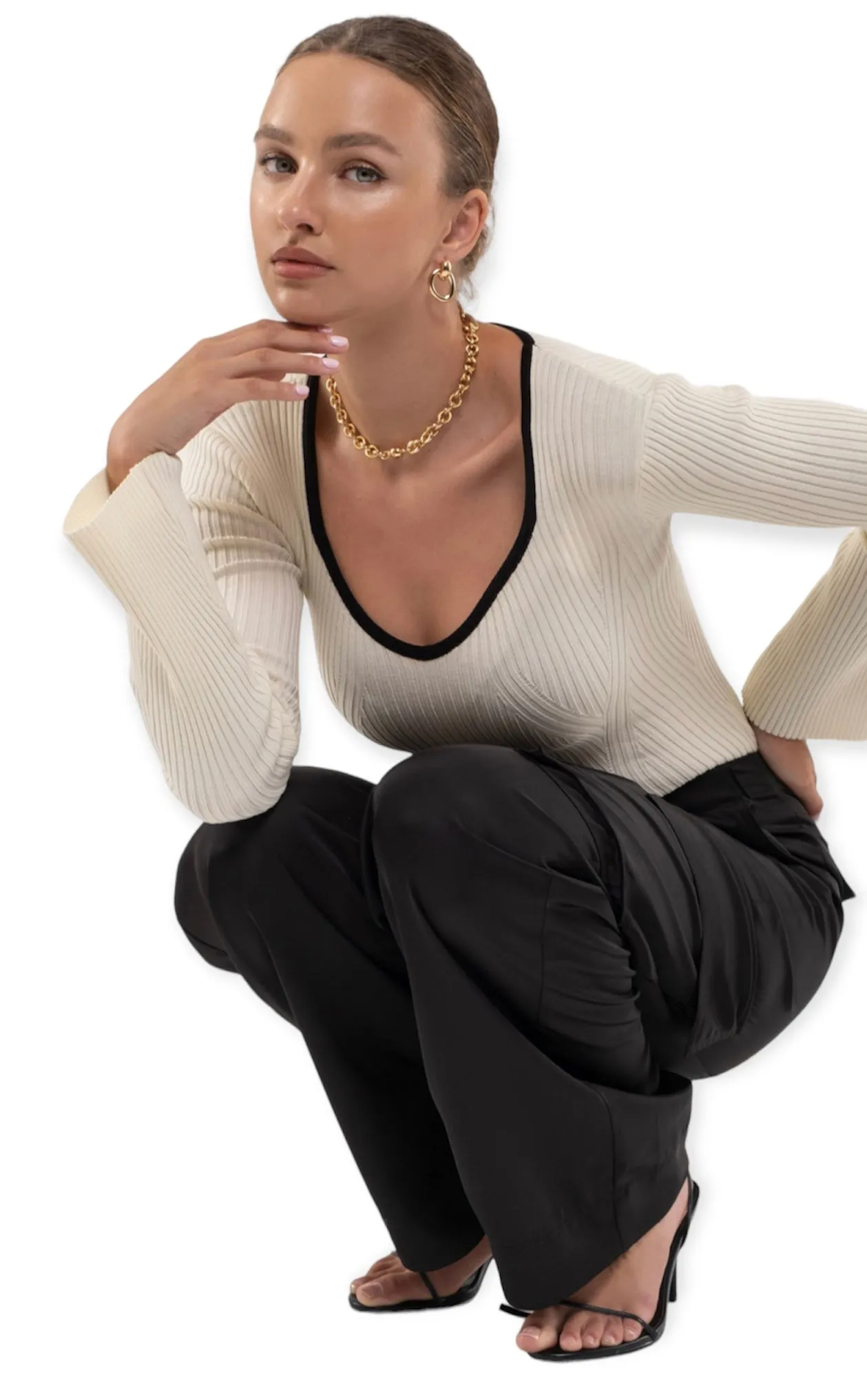 Tory's Ribbed Knit Long Sleeve Top- Ivory