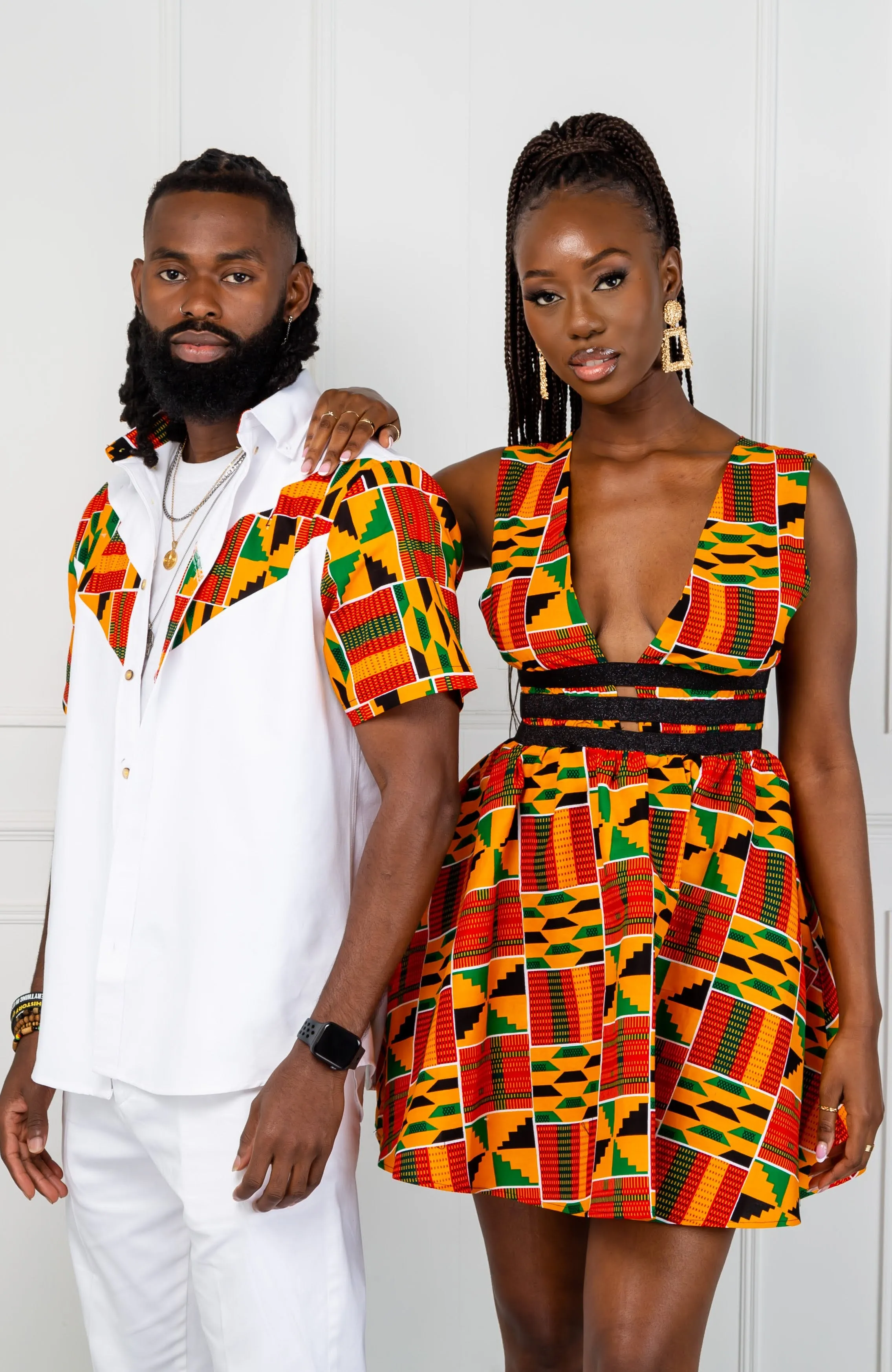 Traditional Kente African Print Plunge Neckline Mini Dress - KENYA