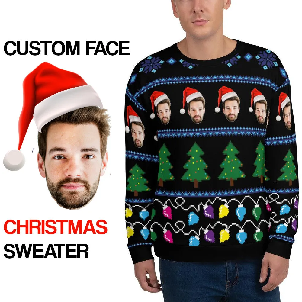 Ugly Christmas Sweater, Custom Faces Sweatshirt, Funny Selfie Boyfriend Girlfriend Photo Gift Party Xmas Family Women Men Holiday Sweatshirt