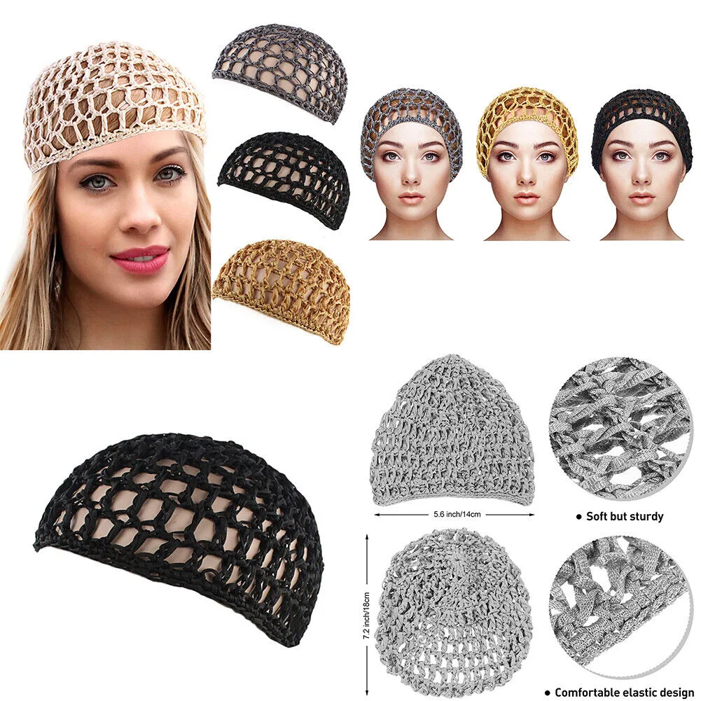 US 3~6 Pcs Short Women Hairnet Cover Mesh Crochet Hair Net Rayon Knit Snood Hat