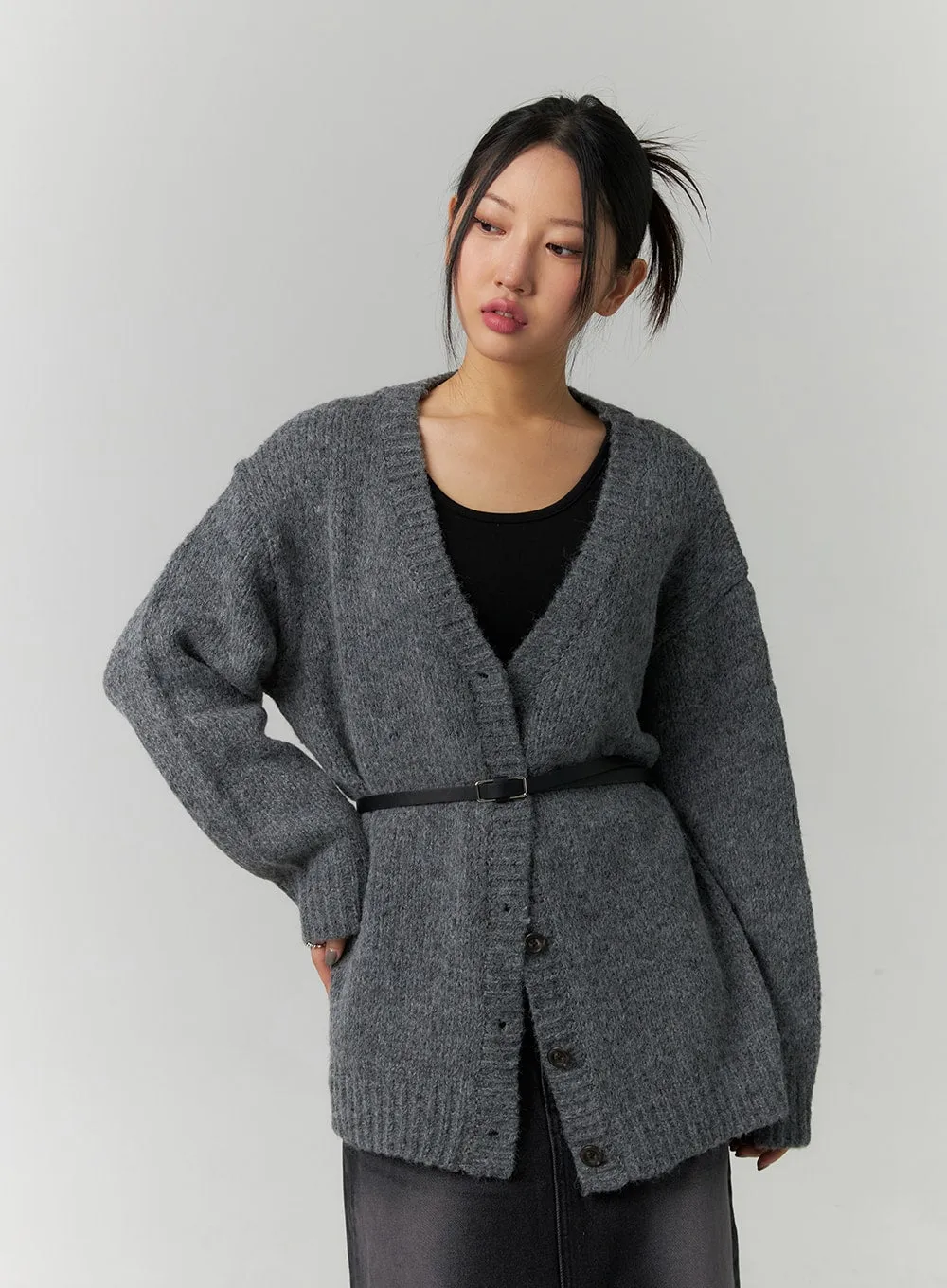 V-Neck Oversized Knit Cardigan CN324