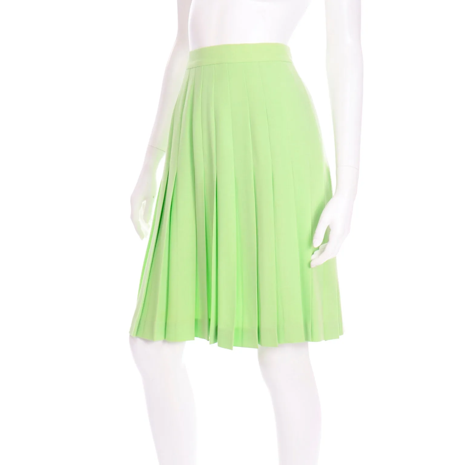 Vintage Pastel Lime Green Escada Margaretha Ley Pleated Skirt