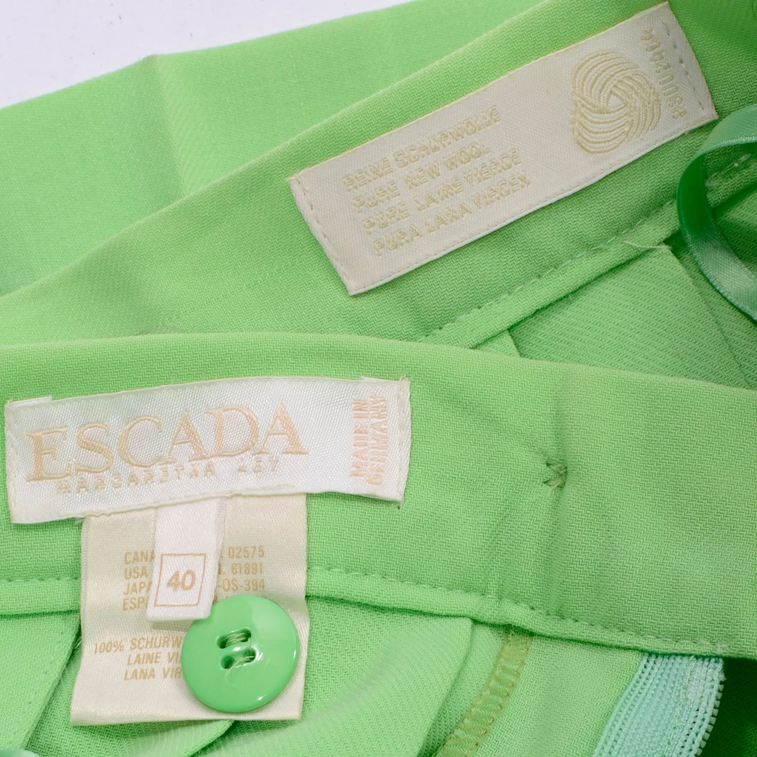 Vintage Pastel Lime Green Escada Margaretha Ley Pleated Skirt