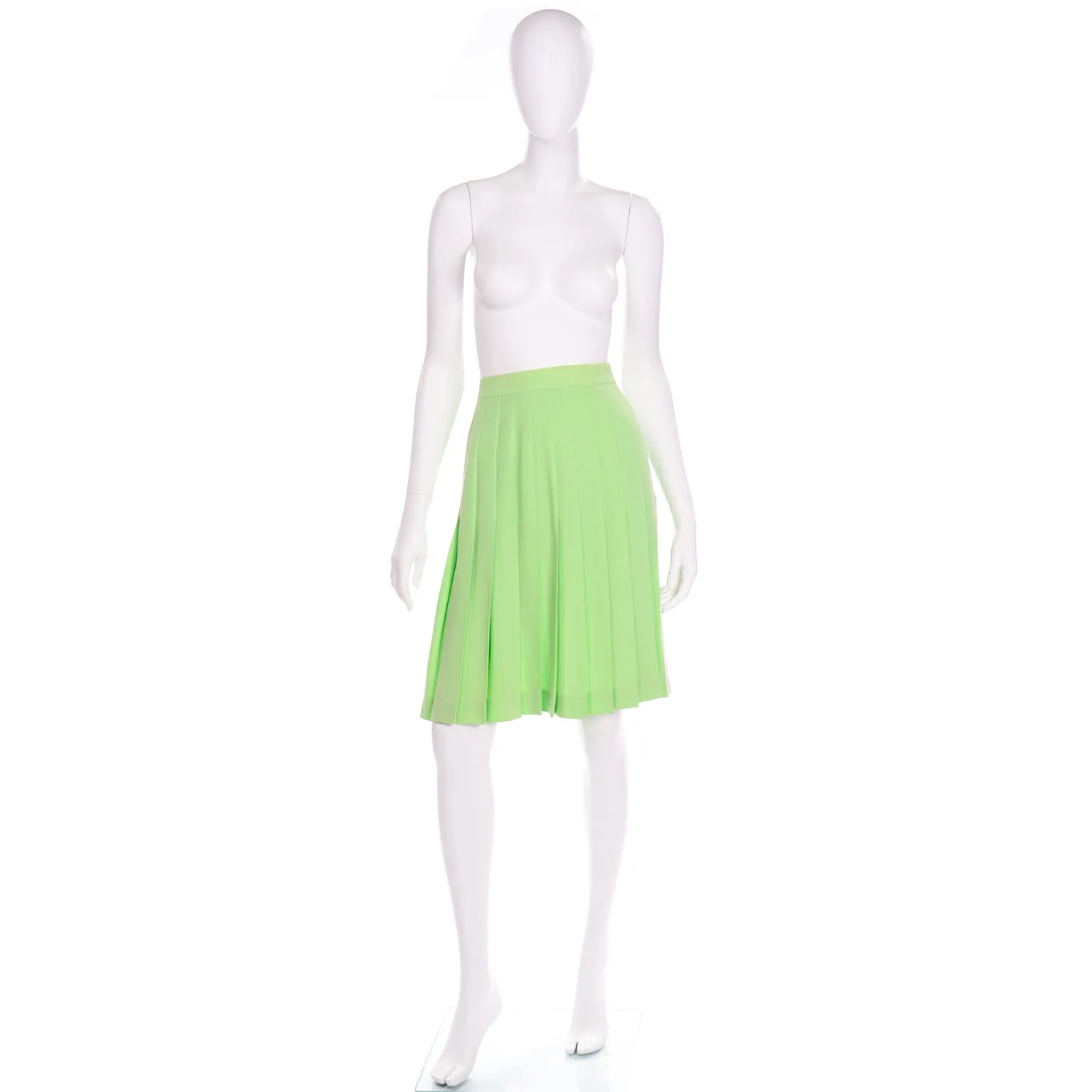 Vintage Pastel Lime Green Escada Margaretha Ley Pleated Skirt