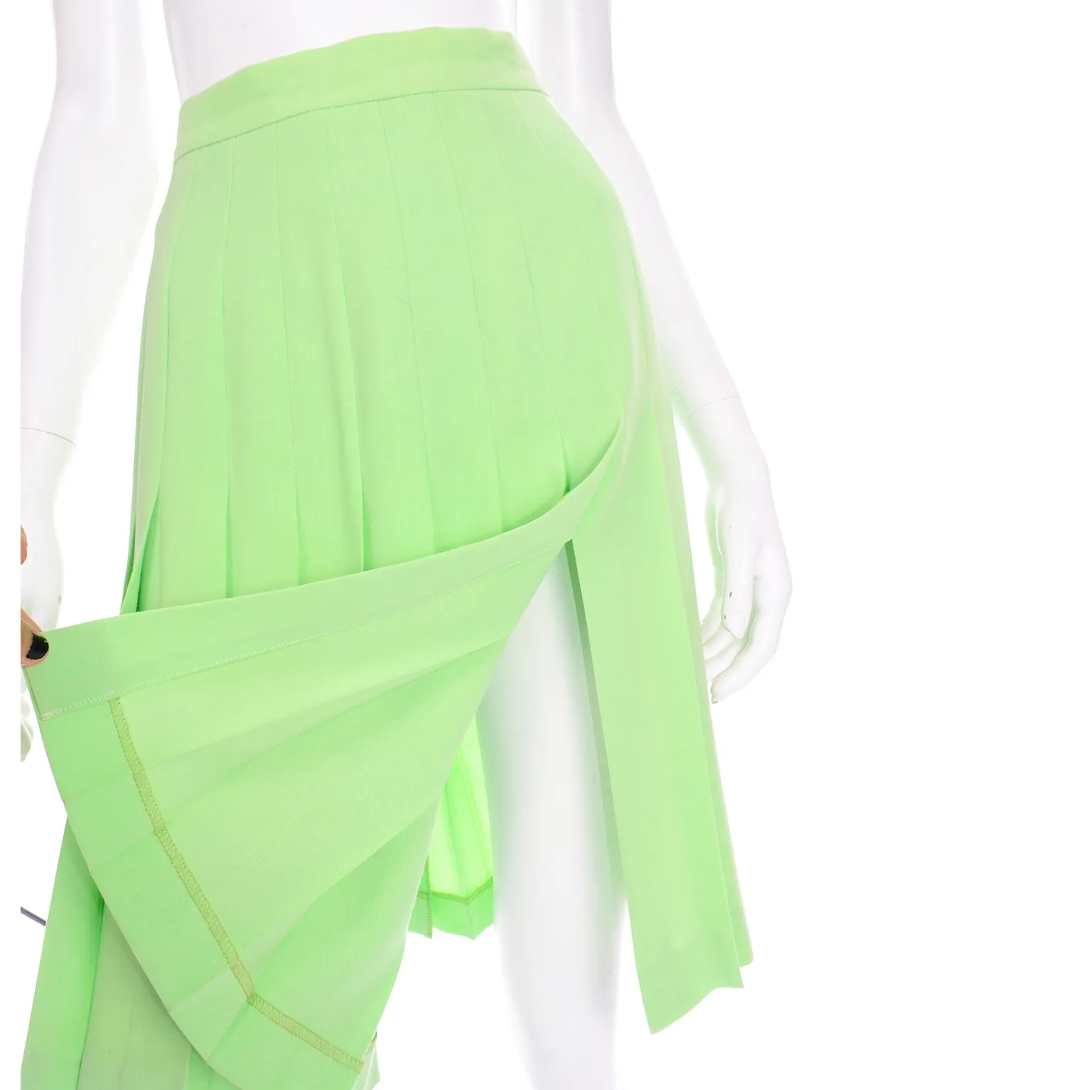 Vintage Pastel Lime Green Escada Margaretha Ley Pleated Skirt