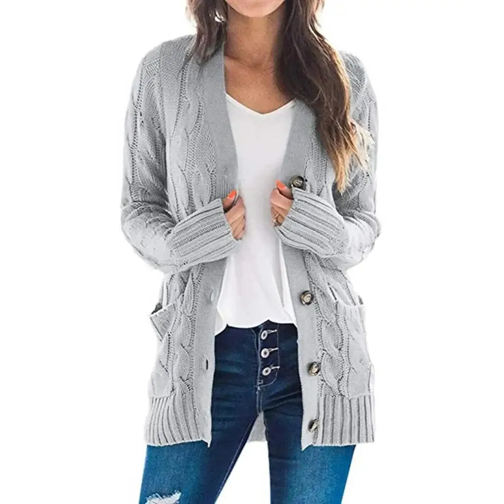 Warmup with Our Women's Knitted Button-Up Long Sleeve Cardigan