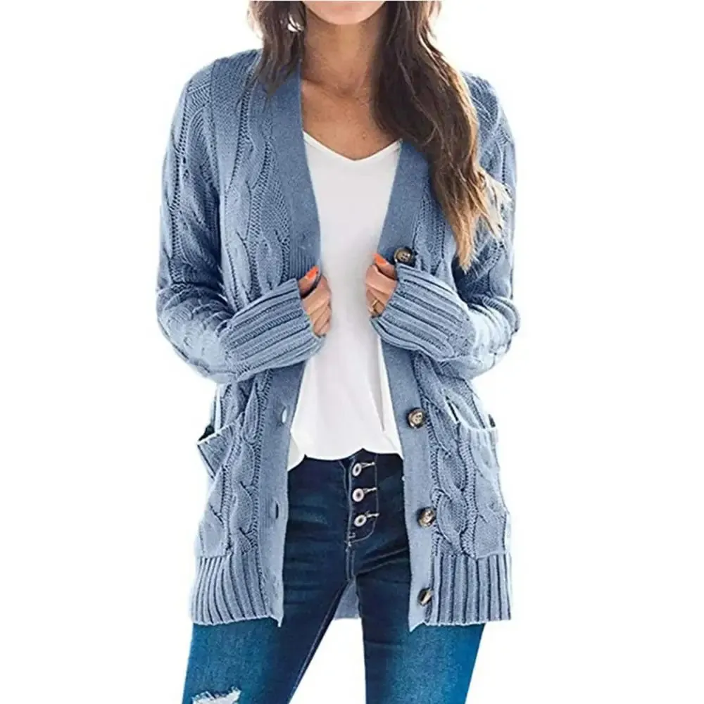 Warmup with Our Women's Knitted Button-Up Long Sleeve Cardigan