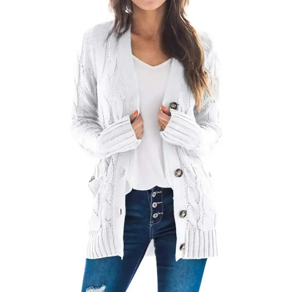 Warmup with Our Women's Knitted Button-Up Long Sleeve Cardigan