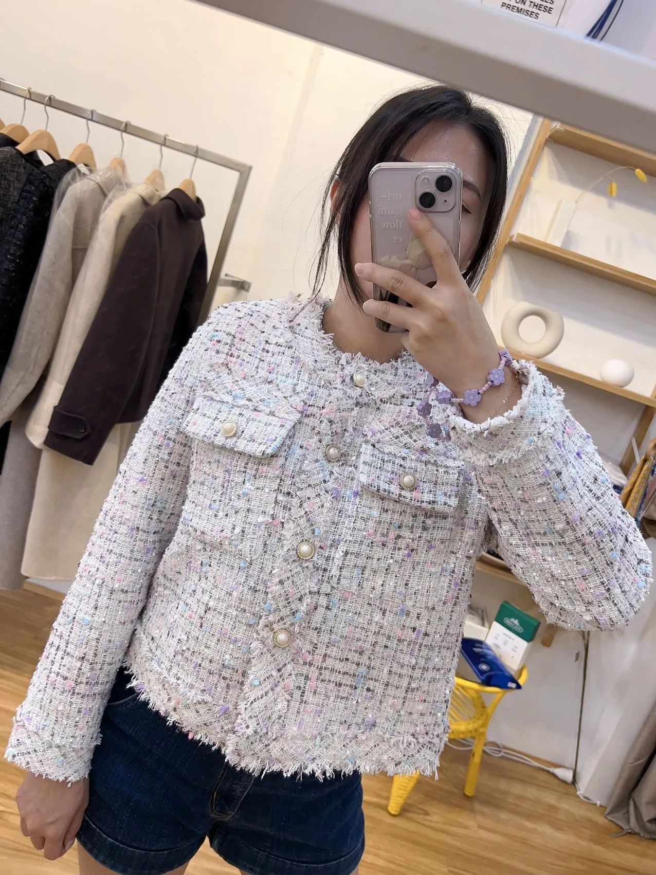 white pearl tweed blazer