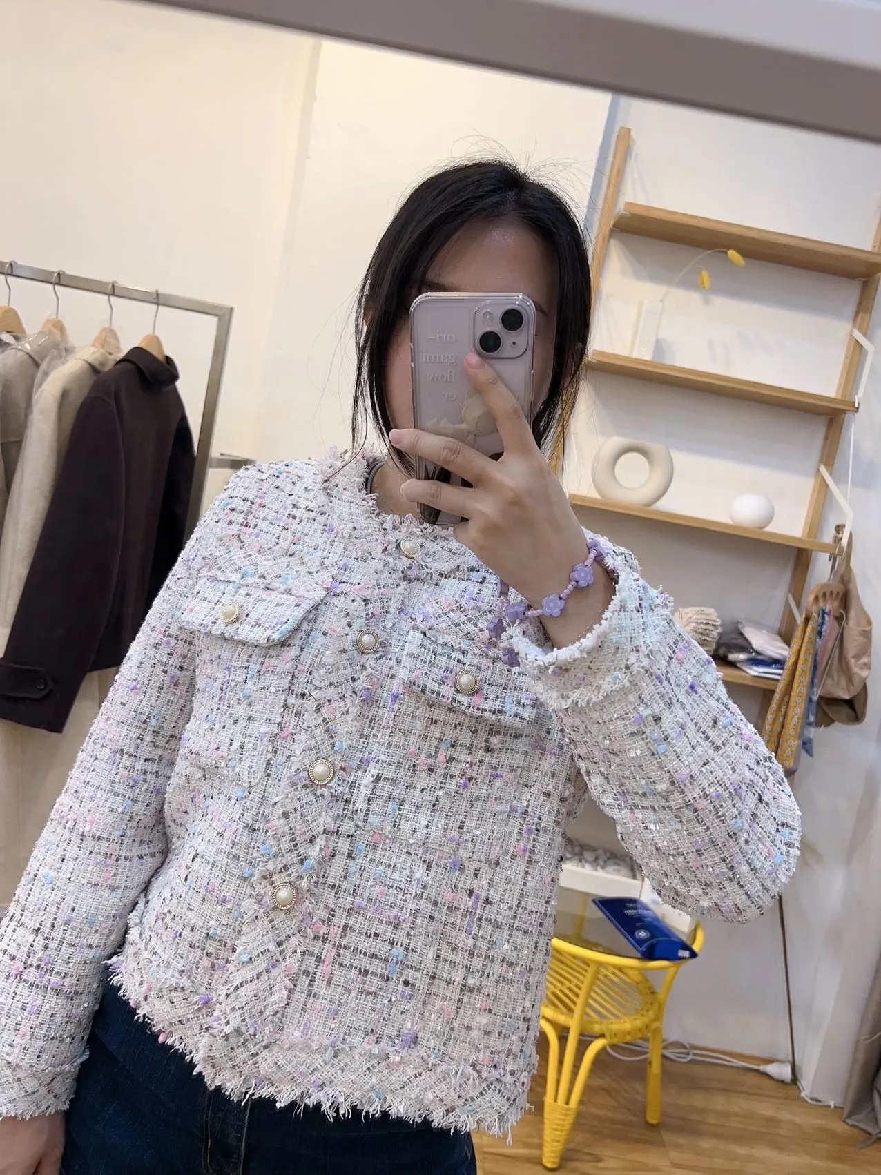 white pearl tweed blazer