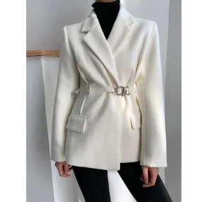 White Woolen Suit Jacket Women Loose Design Niche Temperament Thick Suit Jacket