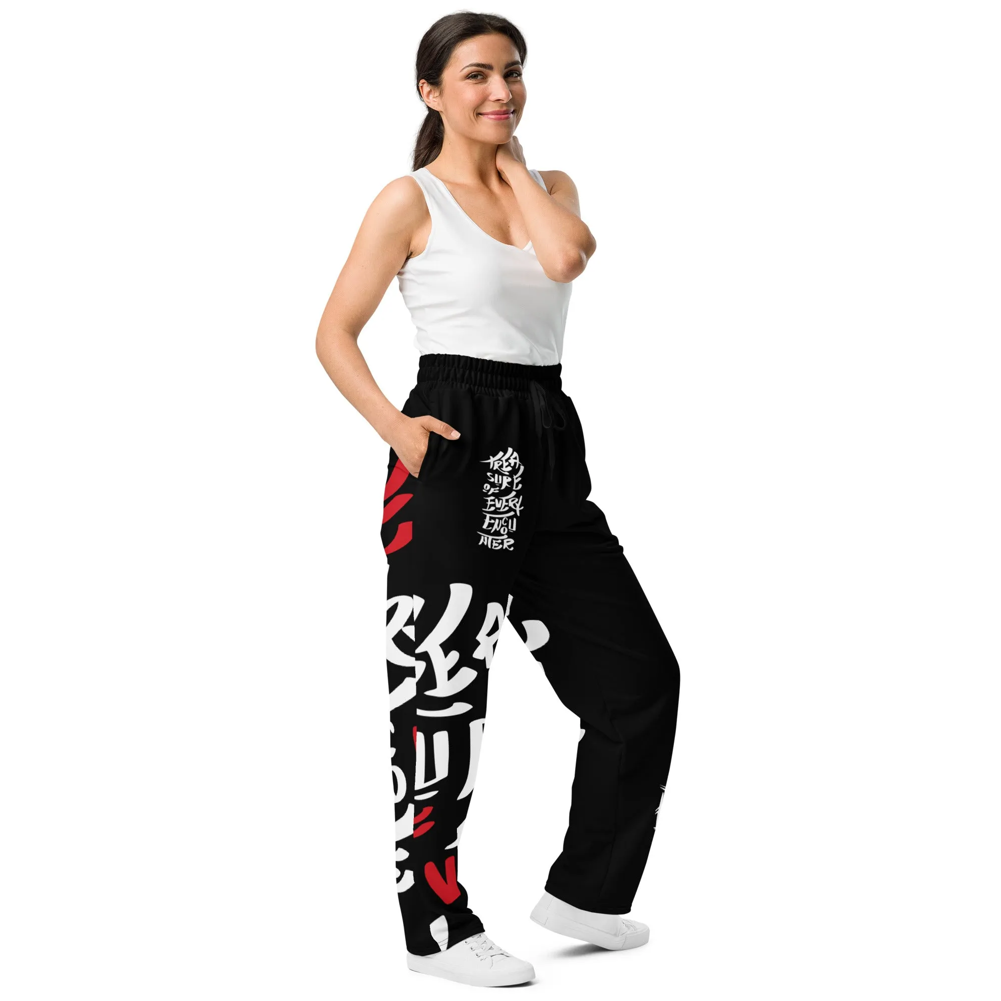 Wide-Leg Joggers - Treasure of Every Encounter Digital Print by Los Gusanos | High Waist, Tailored Wide Leg Pants