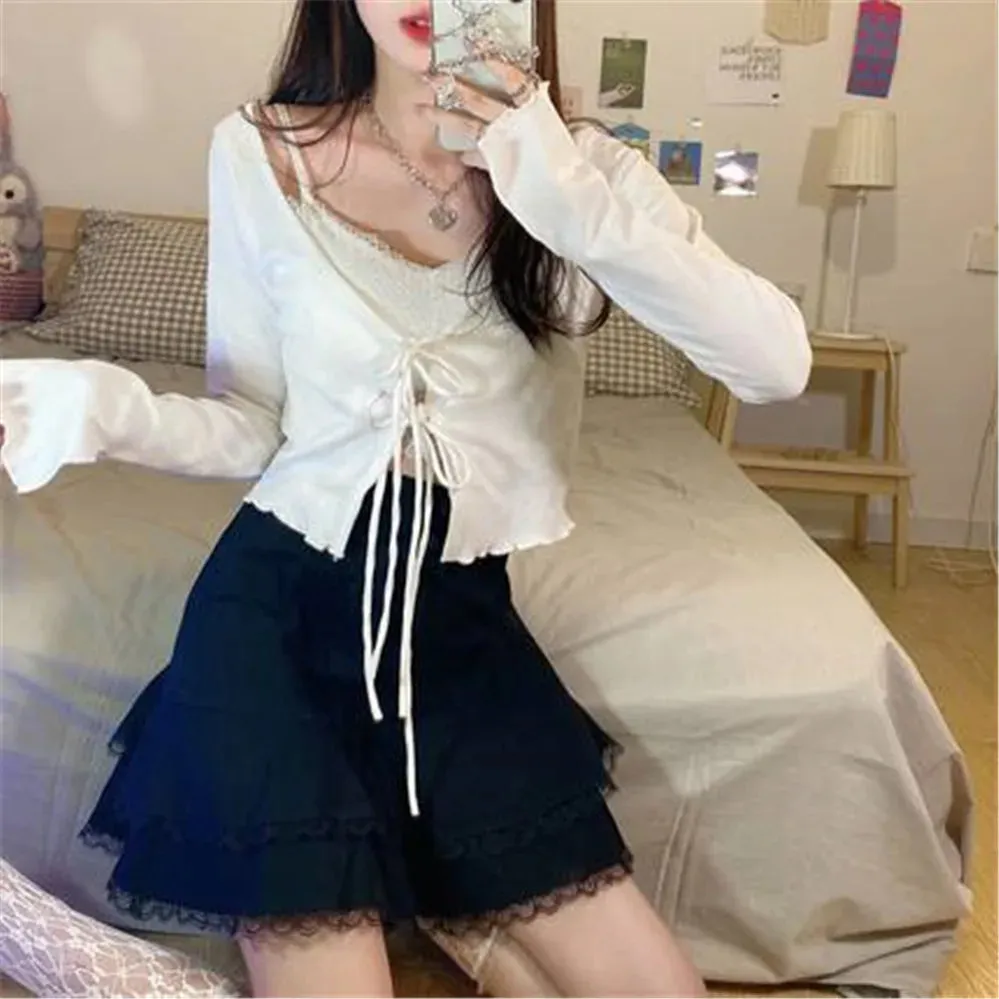 Women Cardigans Solid Hot Slim Bandage Design Crop Tops Stylish Streetwear Teenagers All-match Sweet Lovely Knitted Basic ZY5973