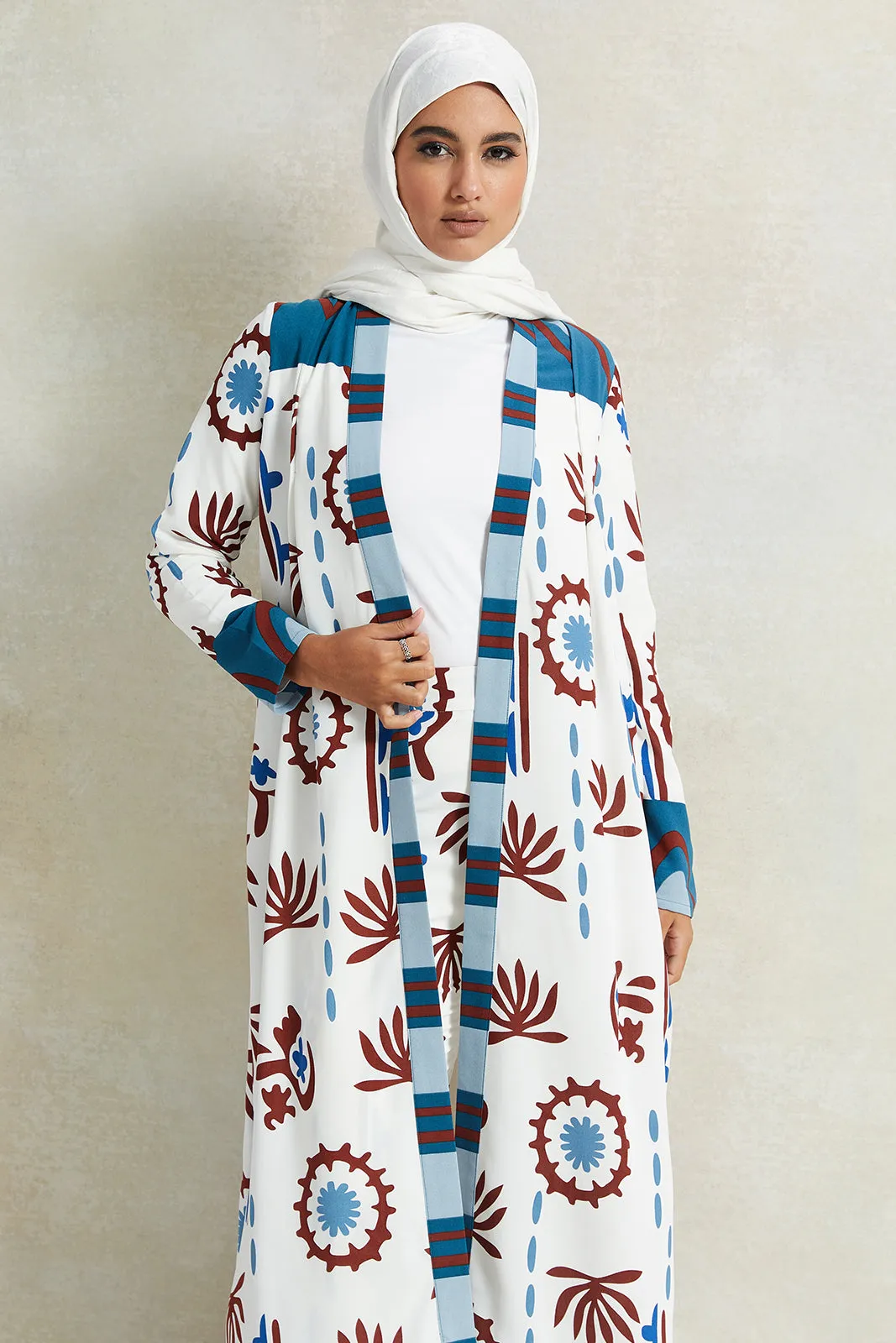 Women White Printed Oversized Kimono