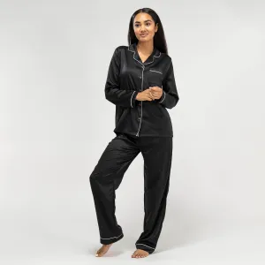 Women's Black Satin Trouser Pyjamas