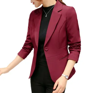 Women's Blazer 2020 Red Long Sleeve Blazers Pockets Jackets Coat Slim