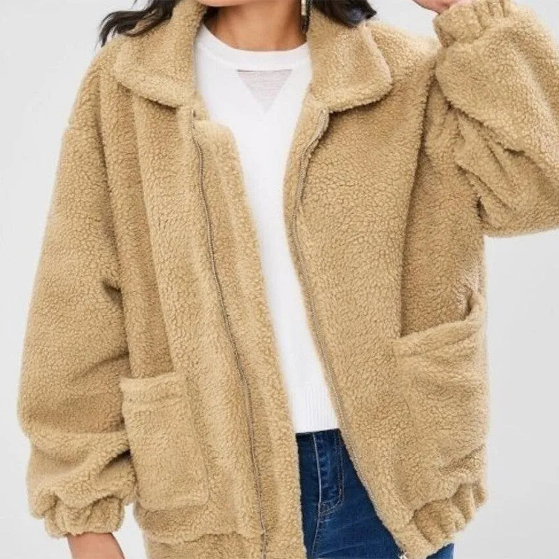 Women's Lapel OL Plush Loose Casual Jacket