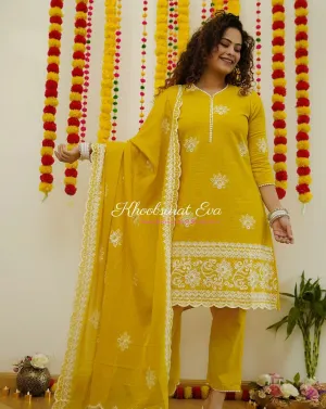 Yellow Embroidered Festive Dupatta Set