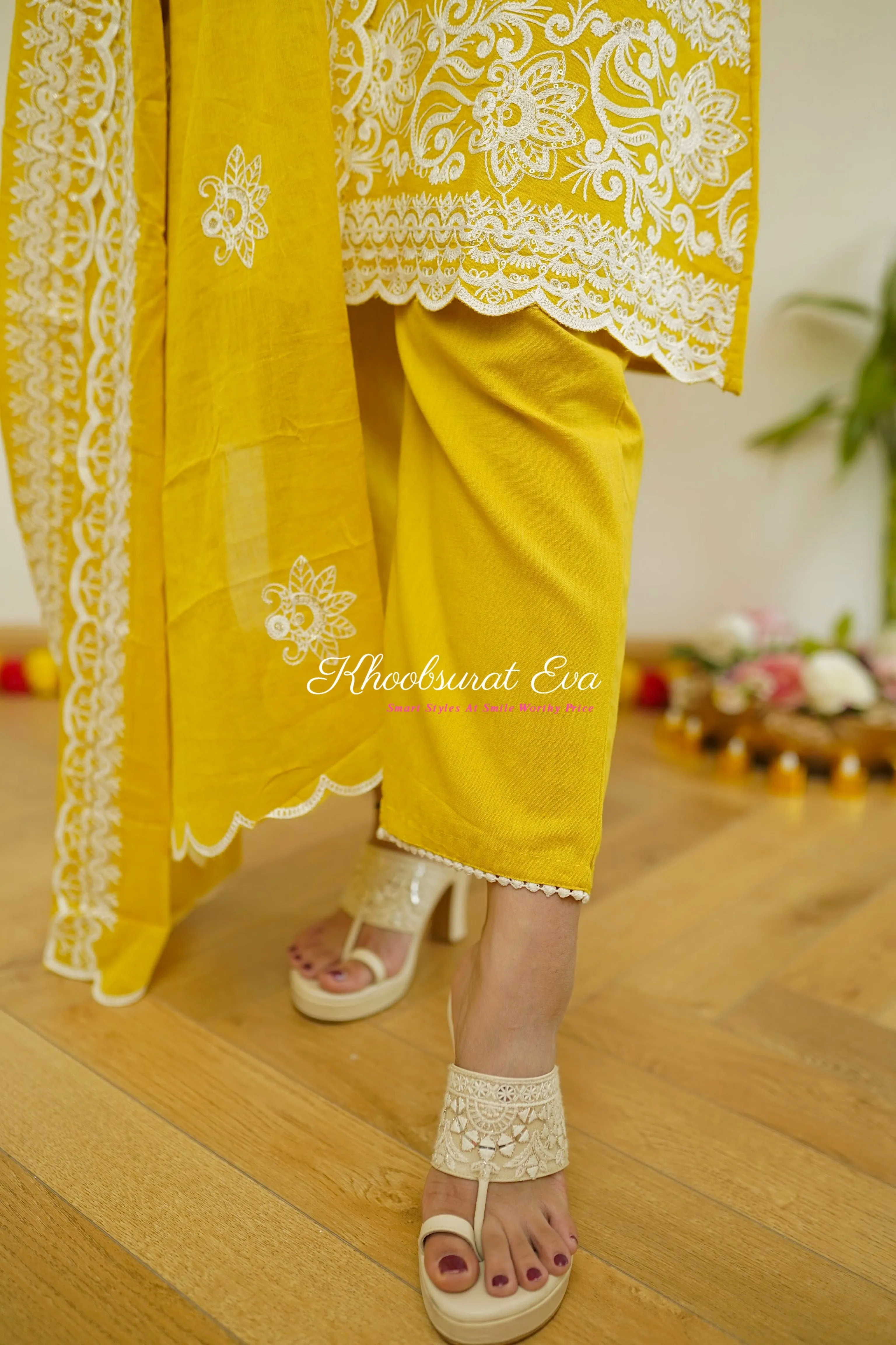 Yellow Embroidered Festive Dupatta Set