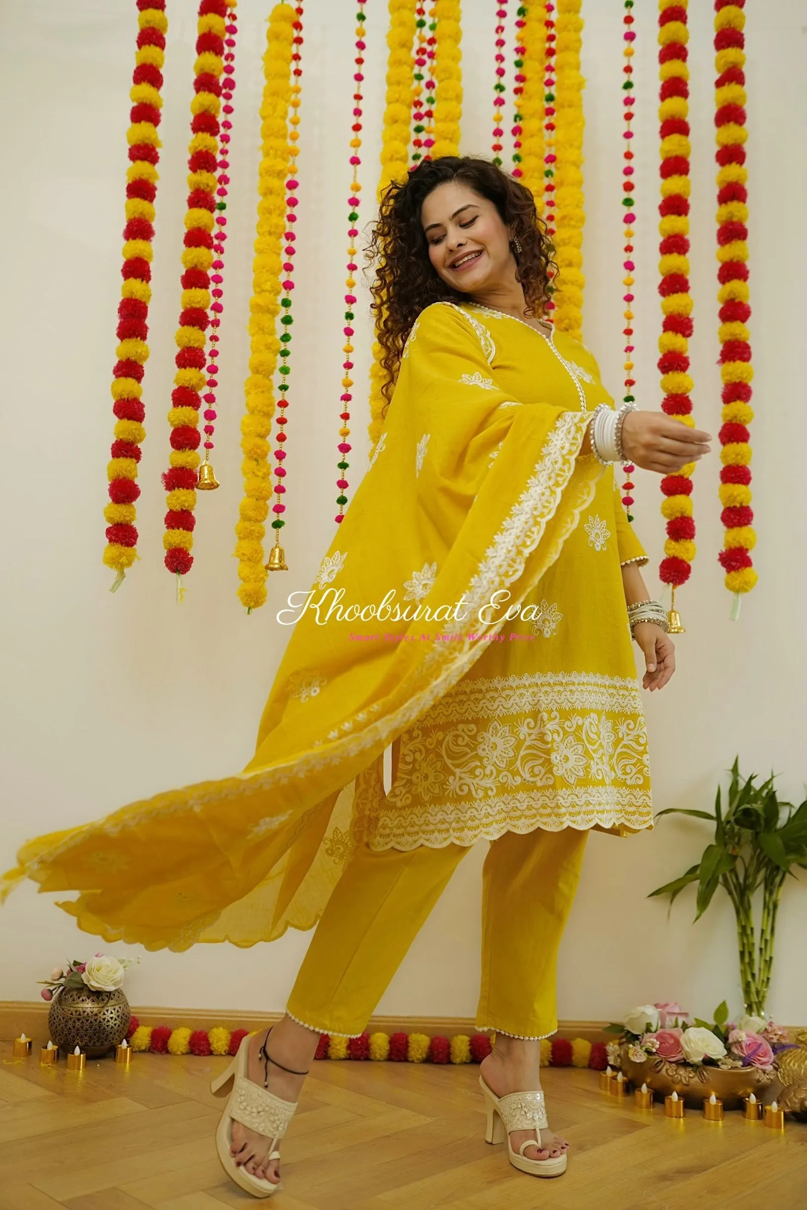 Yellow Embroidered Festive Dupatta Set