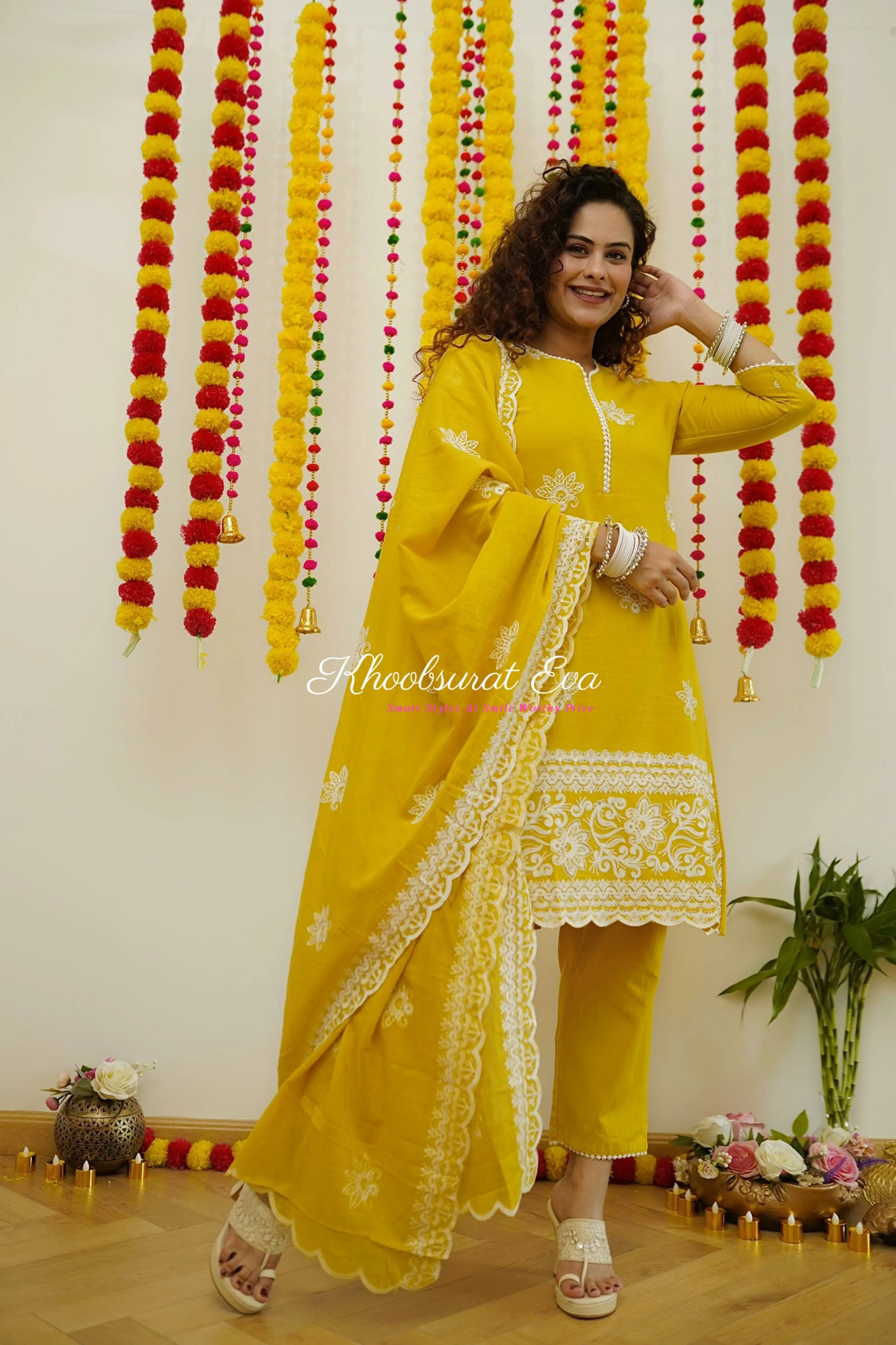 Yellow Embroidered Festive Dupatta Set