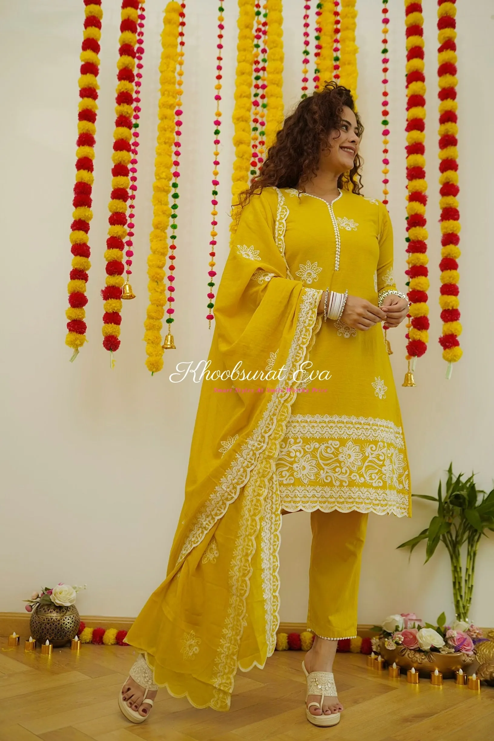 Yellow Embroidered Festive Dupatta Set